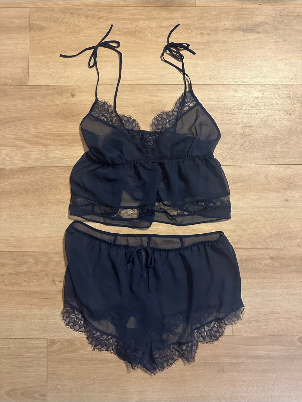 Victoria's Secret Navy Sheer Lace Cami & Short Set
